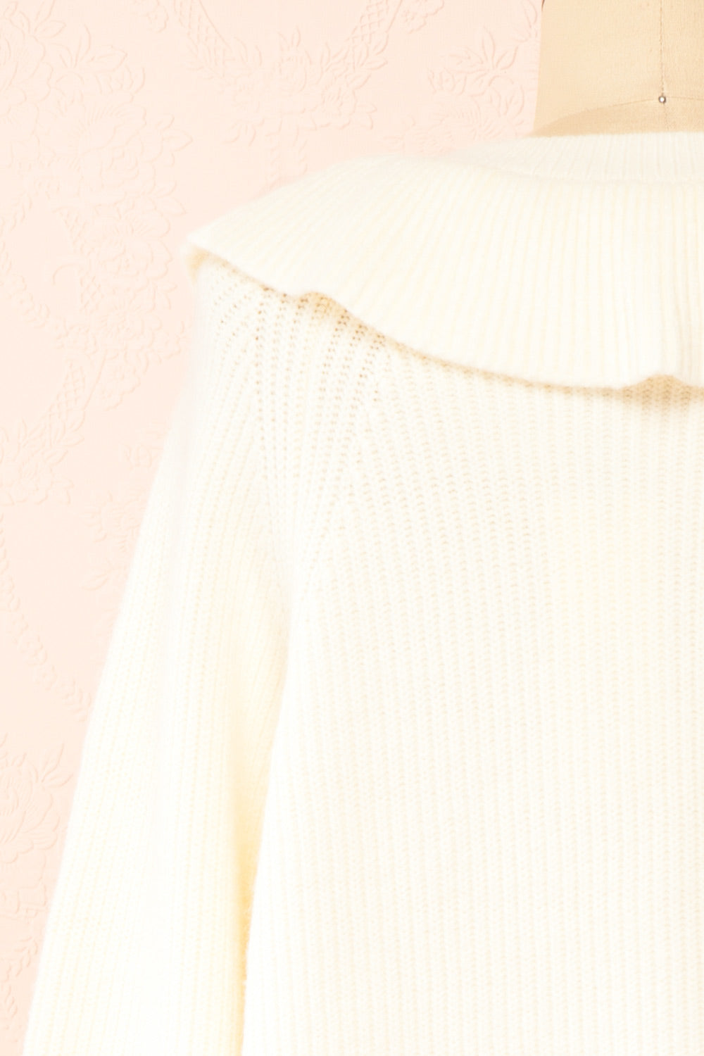 Miaro Ivory Ruffled V-Neck Knit Sweater | Boutique 1861 back close-up
