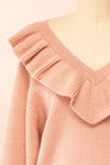 Miaro Pink Ruffled V-Neck Knit Sweater | Boutique 1861 front close-up