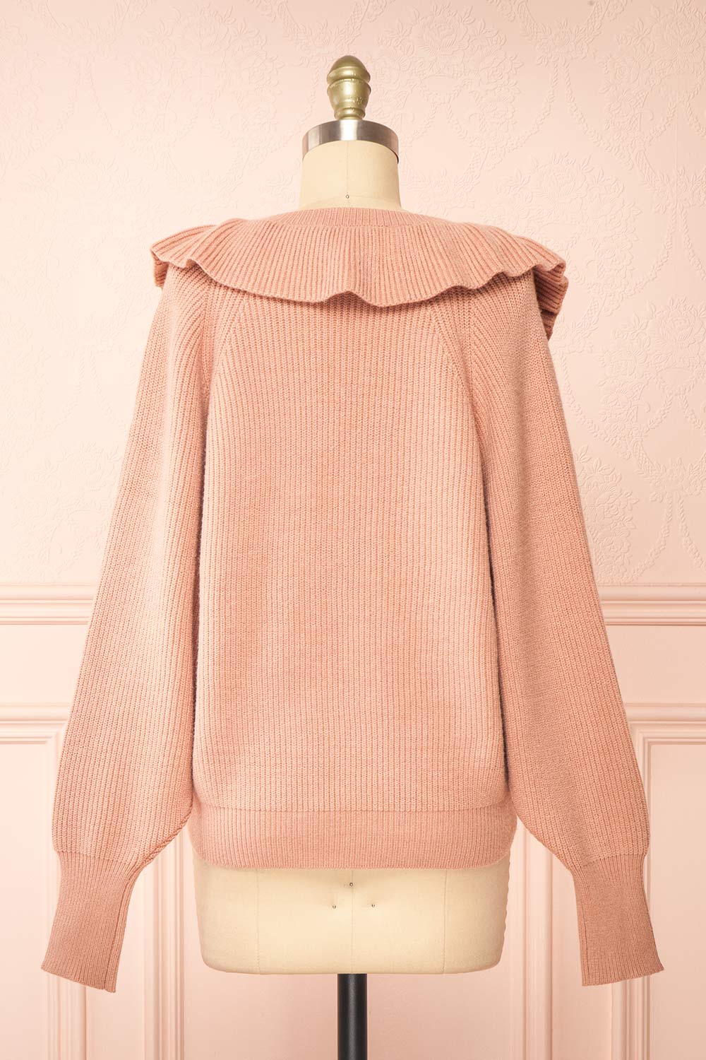 Miaro Pink Ruffled V-Neck Knit Sweater | Boutique 1861 back view