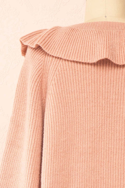Miaro Pink Ruffled V-Neck Knit Sweater | Boutique 1861 back close-up