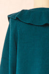 Miaro Teal Ruffled V-Neck Knit Sweater | Boutique 1861 back close-up