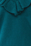Miaro Teal Ruffled V-Neck Knit Sweater | Boutique 1861 fabric