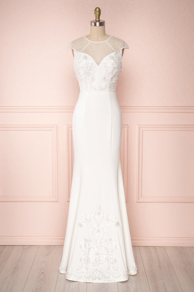 Mikinna White Mermaid Bridal Dress with Embroidery | Boudoir 1861 front view