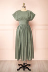 Miriel Sage Midi Dress w/ Short Sleeves | Boutique 1861 front view