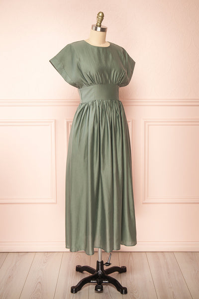 Miriel Sage Midi Dress w/ Short Sleeves | Boutique 1861 side view