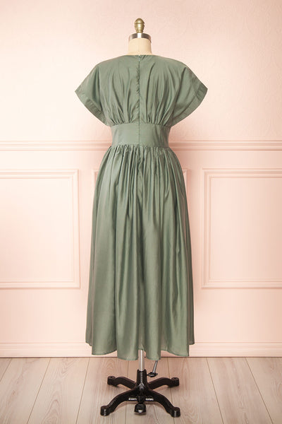 Miriel Sage Midi Dress w/ Short Sleeves | Boutique 1861 back view