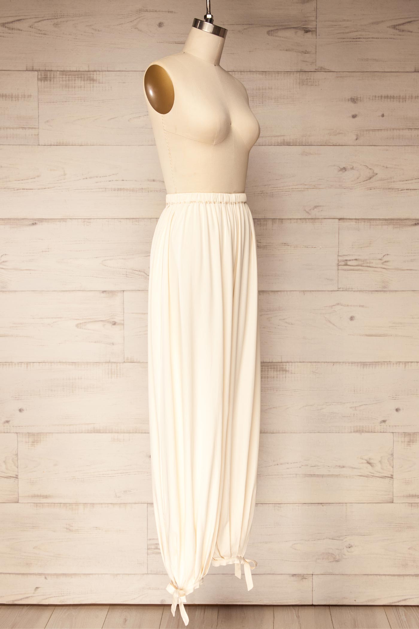 Mumbai Beige Parachute Pants with Ankle Bows | La petite garçonne side view