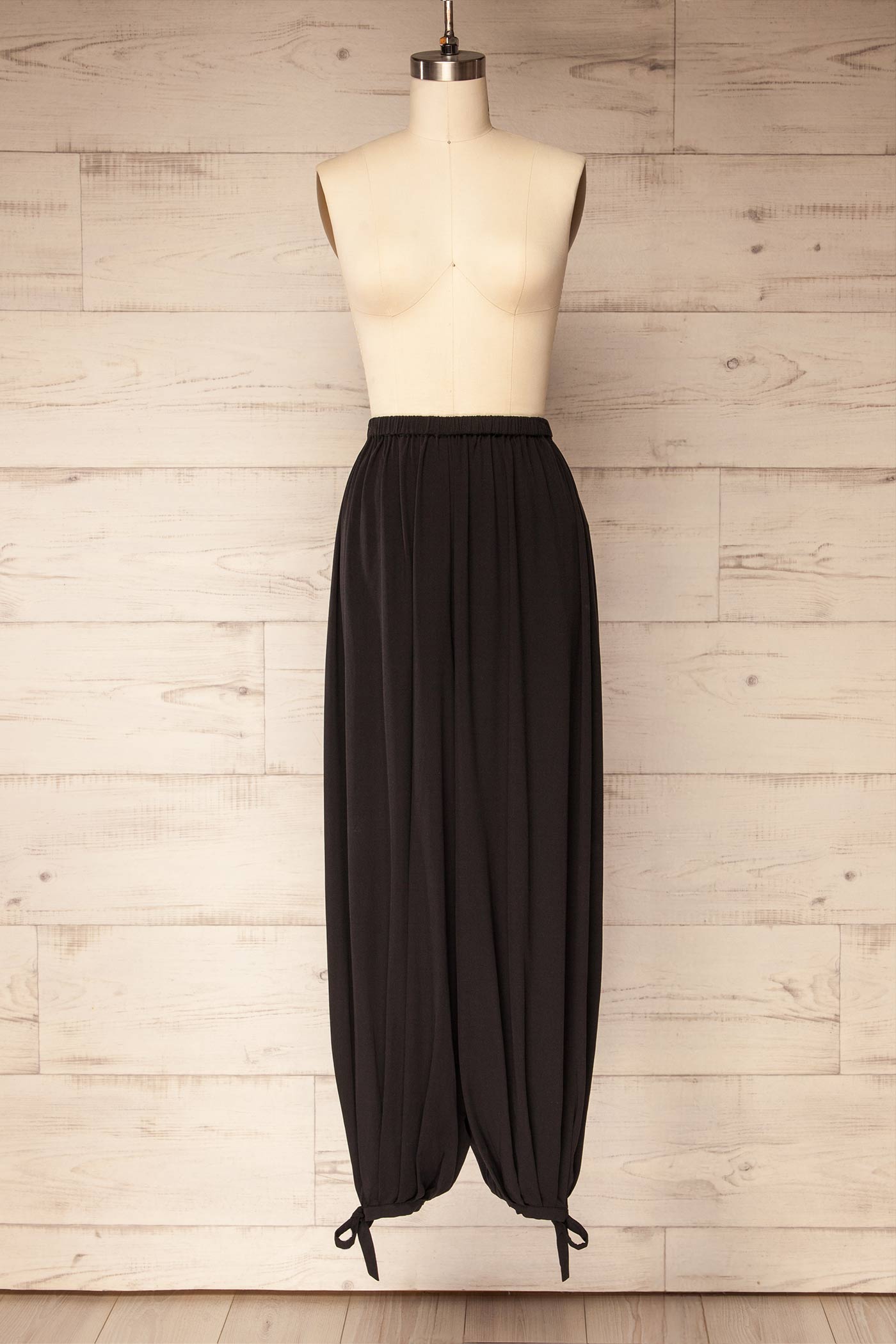 Mumbai Black Parachute Pants with Ankle Bows | La petite garçonne front view