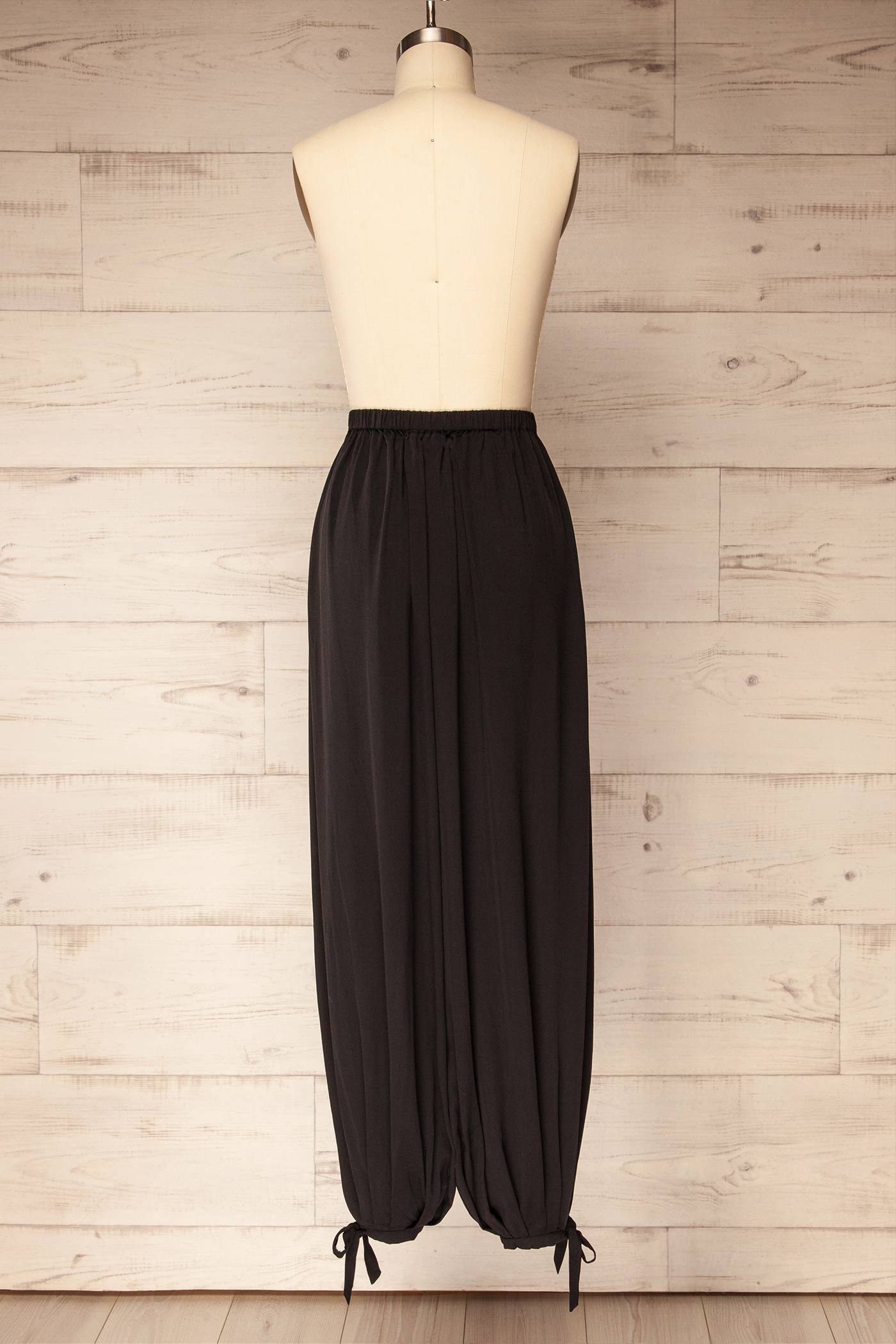 Mumbai Black Parachute Pants with Ankle Bows | La petite garçonne back view