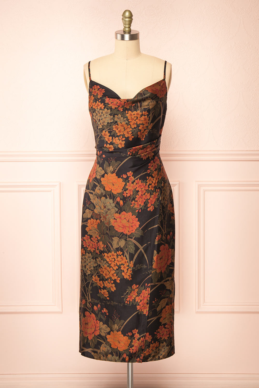 Myrtana Cowl Neck Floral Satin Slip Dress | Boutique 1861 