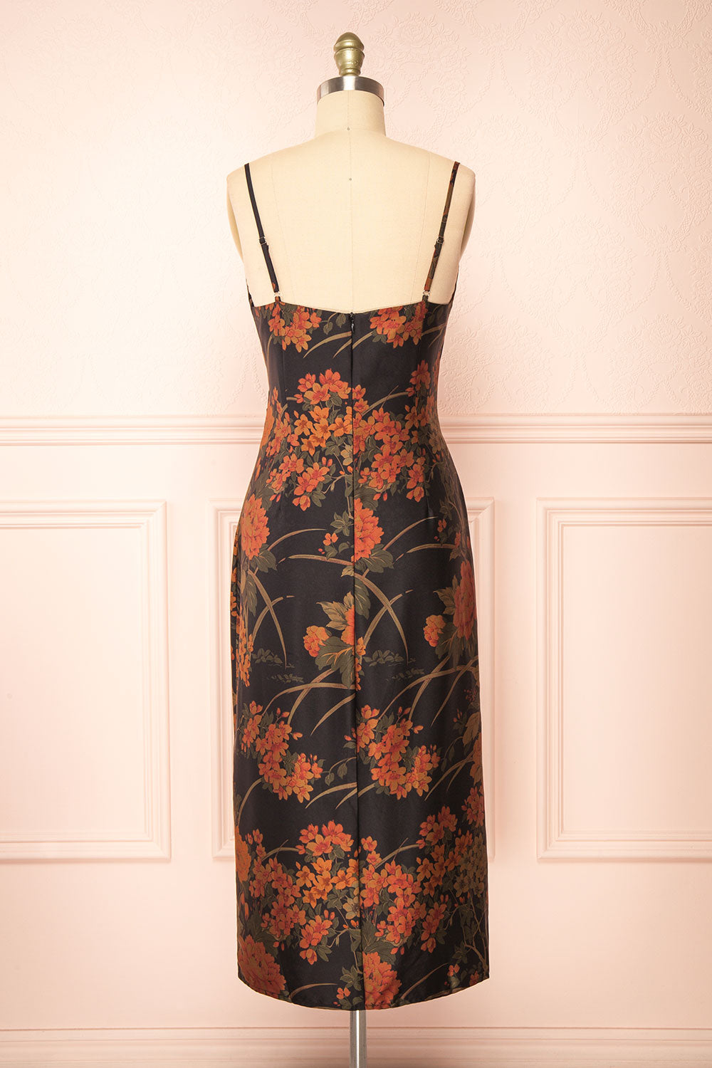 Myrtana Cowl Neck Floral Satin Slip Dress | Boutique 1861 back view