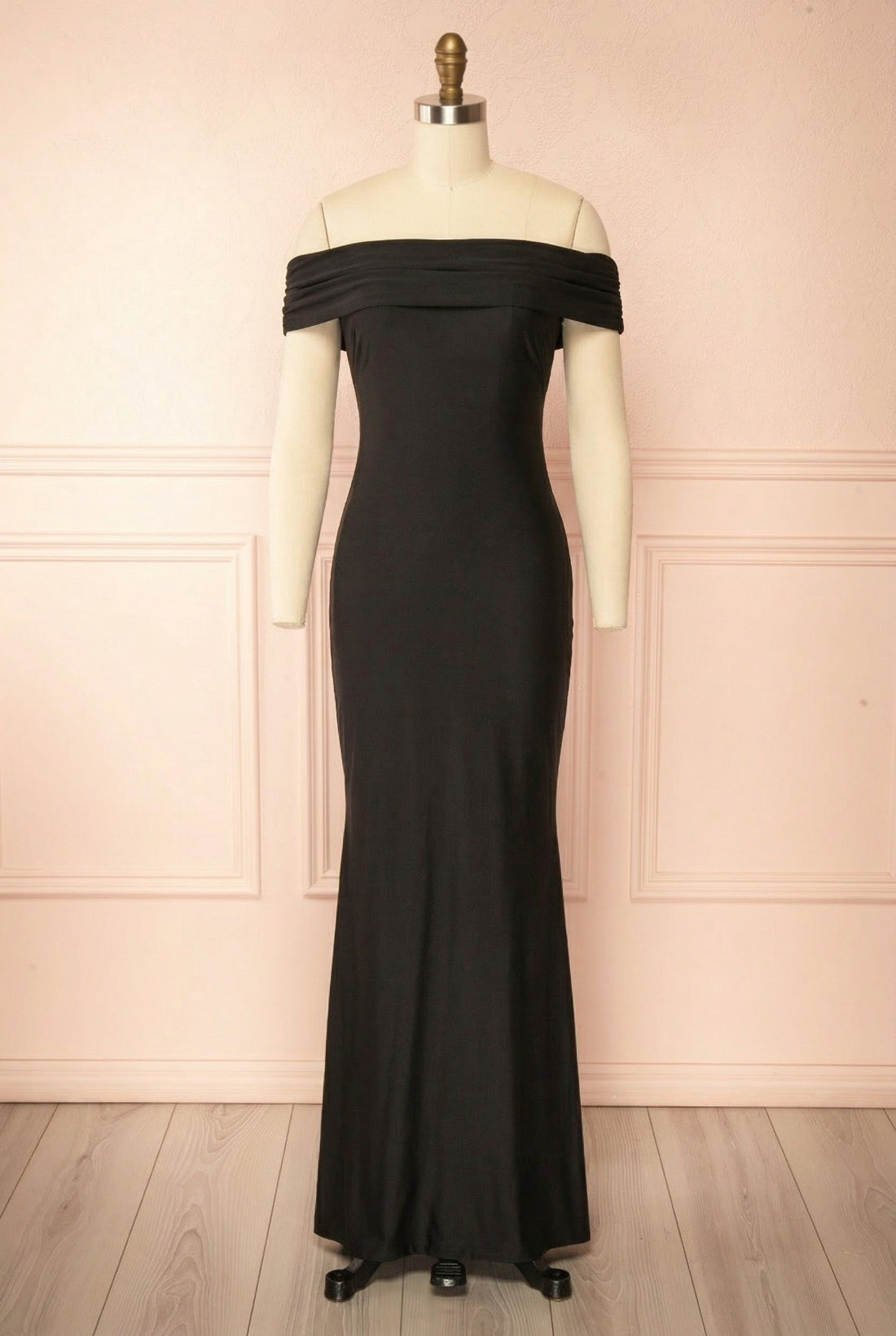 Nilda Black Off-Shoulder Maxi Dress with Open Back | Boutique 1861