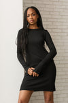 Norra Black Long Sleeve Ribbed Short Dress | La petite garçonne