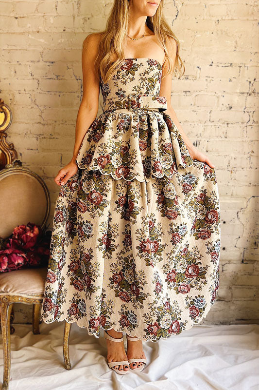 Norina Long Strapless Jacquard Dress with Belt | Boutique 1861