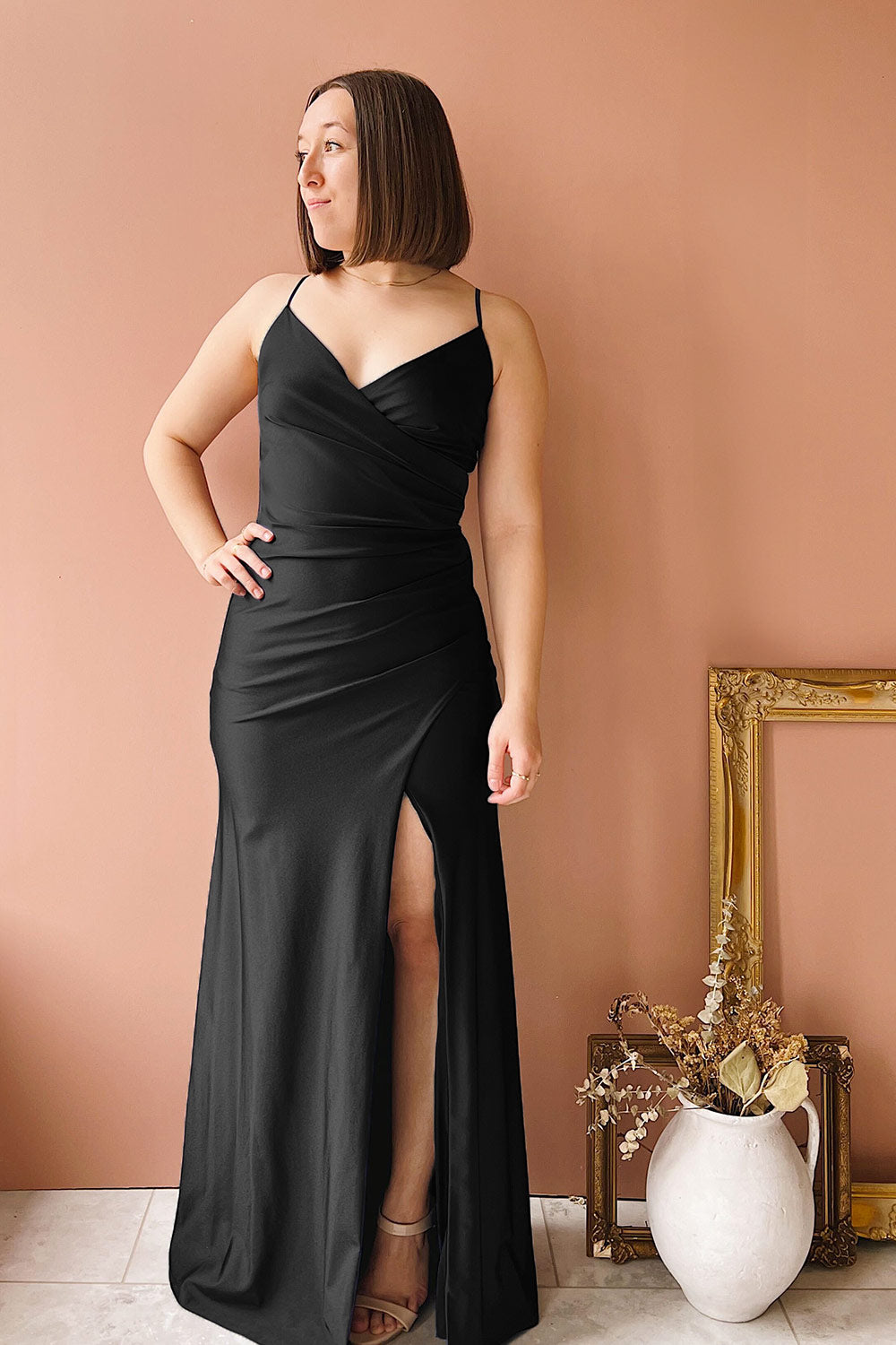 Nyra Black Mermaid Dress w/ Wrapped Bodice | Boutique 1861 model