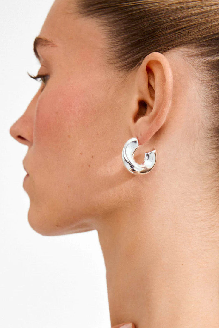 Panaji Silver | Chunky Half Hoops Earrings by Pilgrim