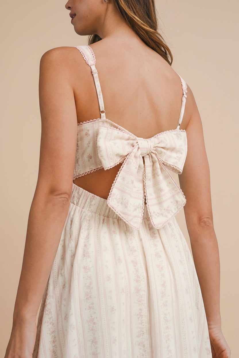 back close-up of a woman wearing Payse Floral Maxi Dress with Tie-Back from Boutique 1861