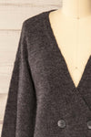 Perceval Grey Double-Breasted Knit Cardigan | La petite garçonne front close-up