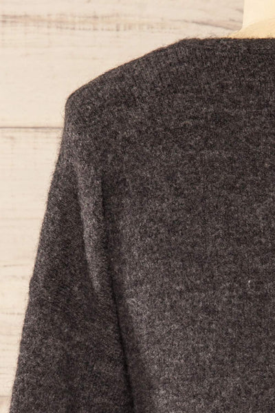 Perceval Grey Double-Breasted Knit Cardigan | La petite garçonne back close-up