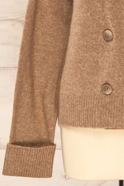 Perceval Taupe Double-Breasted Knit Cardigan | La petite garçonne sleeve