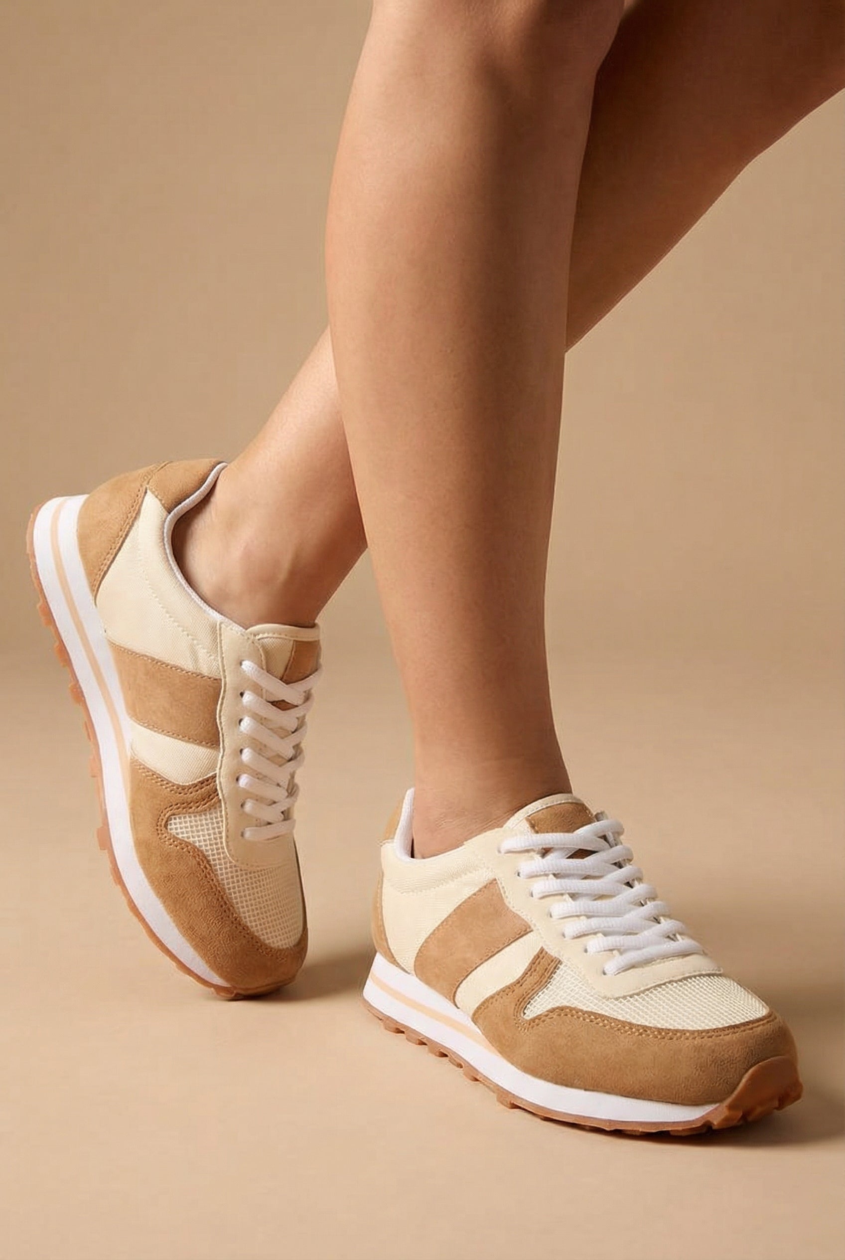 woman wearing Phebes Brown and Cream Lace-Up Sneakers from La petite garçonne 