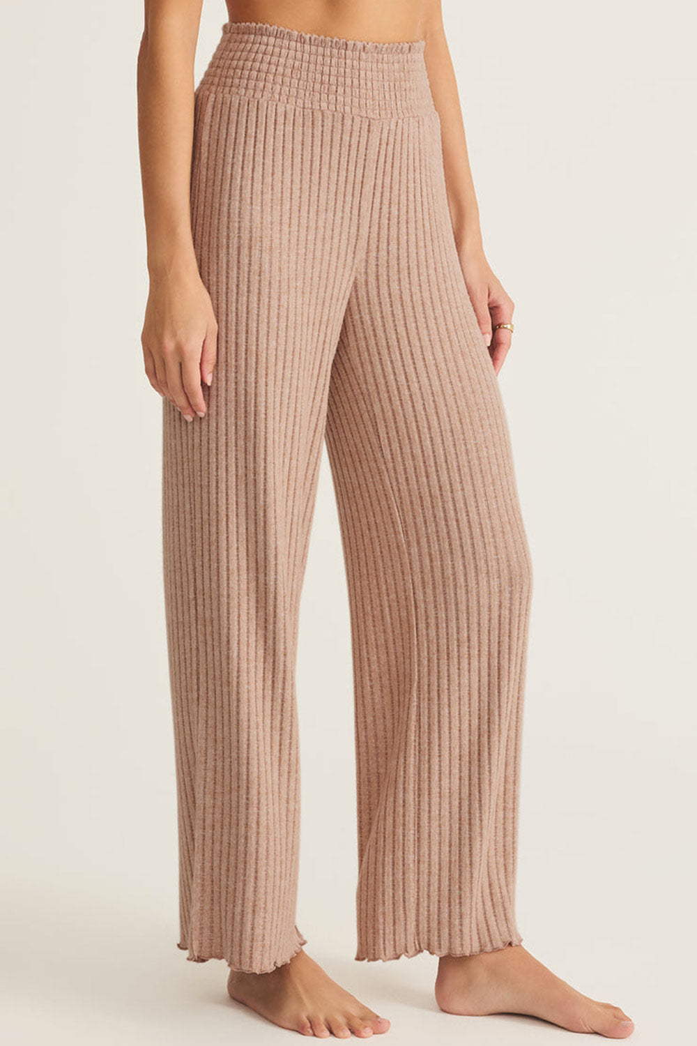 Ravyn Beige Soft Ribbed Knit Pants | La petite garçonne side model