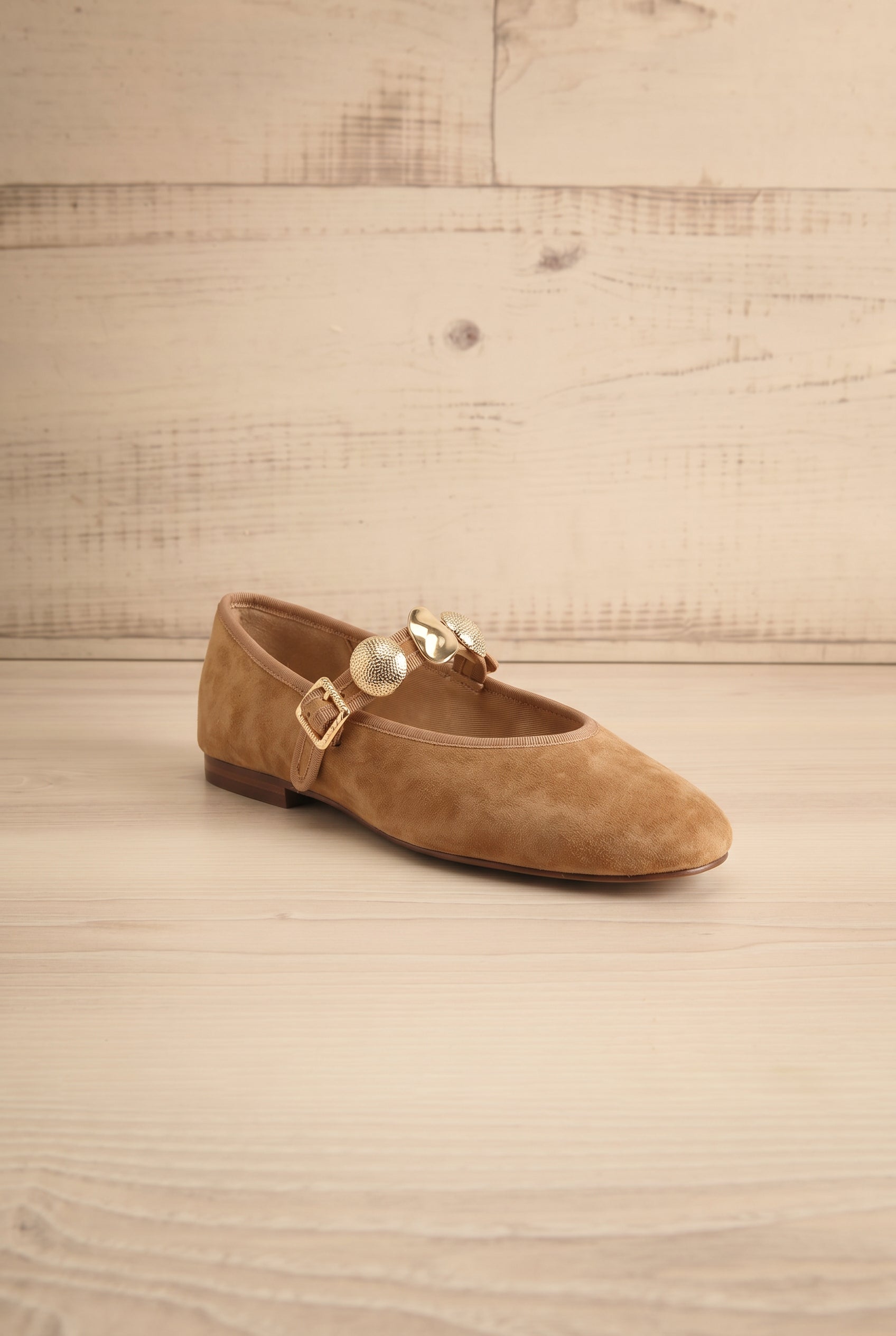 Profile of Dolce Vita Relan Brown Ornate Charm Genuine Suede Ballet Flats at la petite garçonne