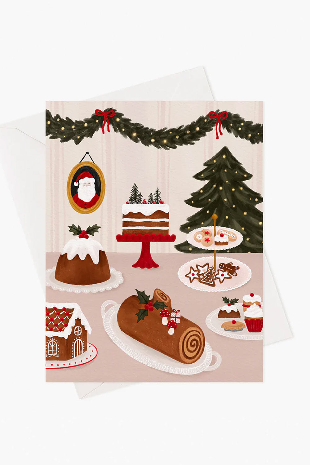 Illustrated Christmas card with festive food and decorations from Marie Lise illustration