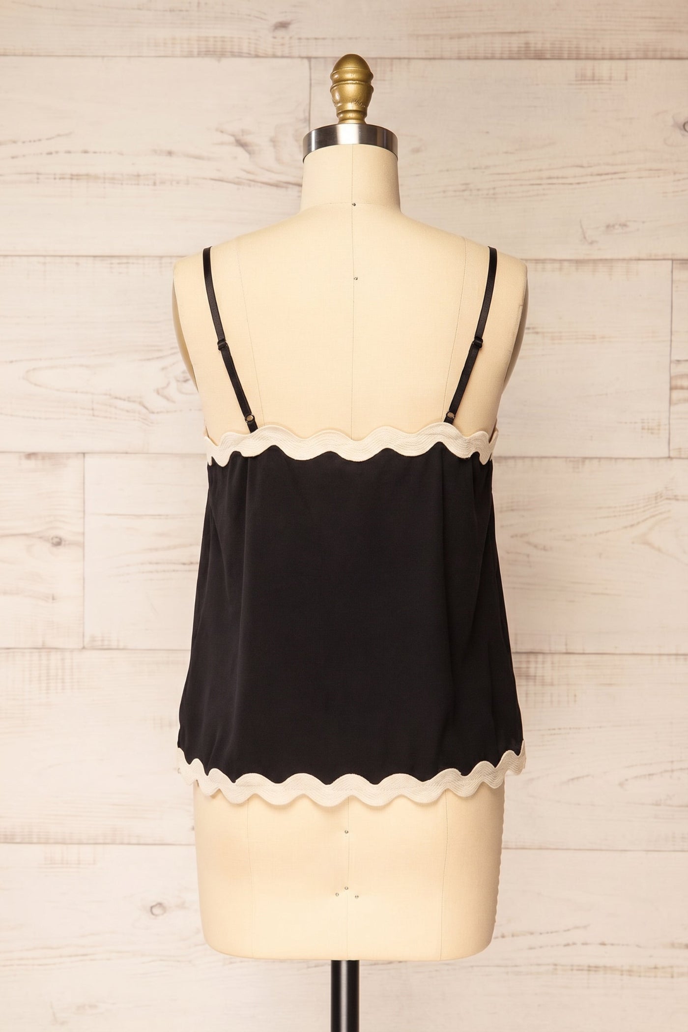 Backview of Rieti Black Camisole with Scalloped Edges at la petite garçonne