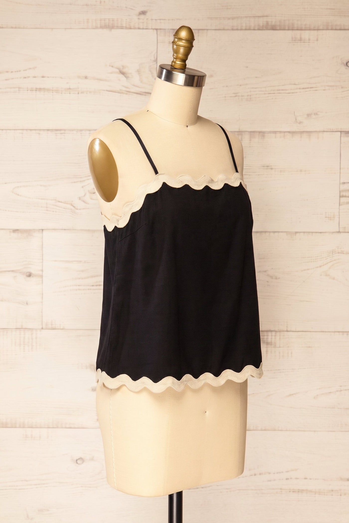 Sideview of Rieti Black Camisole with Scalloped Edges at la petite garçonne