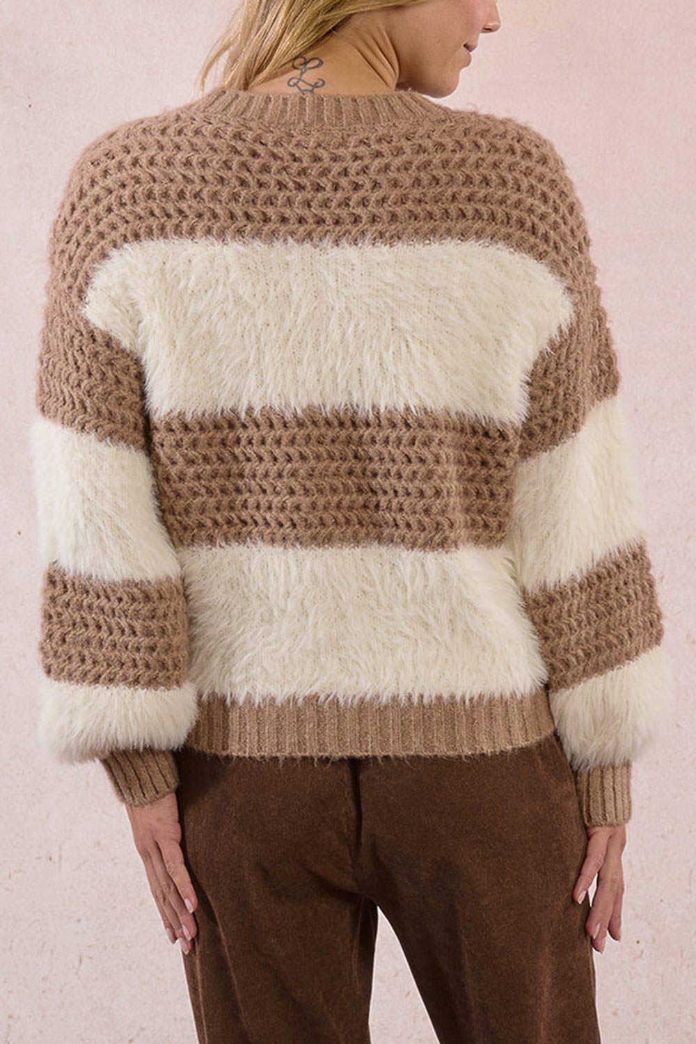 Rochefort Striped Fuzzy Knit Sweater | La petite garçonne back model