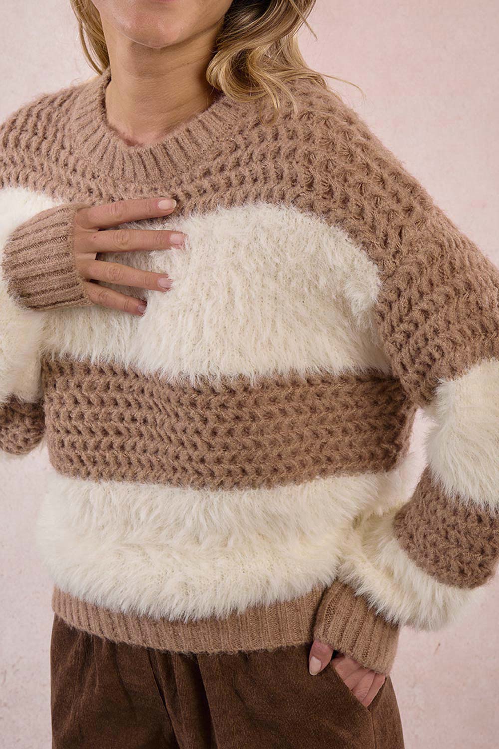 Rochefort Striped Fuzzy Knit Sweater | La petite garçonne side model