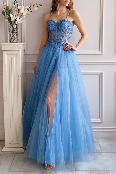 Penelope Blue | Sparkling Tulle Maxi Dress-Boutique 1861 on model