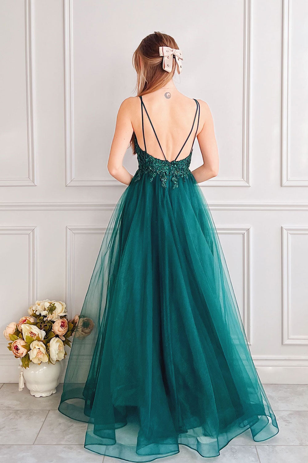 Aethera Green Sparkling Beaded A Line Maxi Dress Boutique 1861