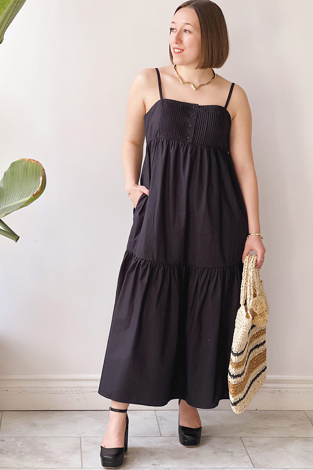 Brocko | Midi Black Dress w/ Thin Straps- boutique 1861 on model
