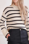 Bulgary Black & Beige Striped Knit Sweater | La petite garçonne on model