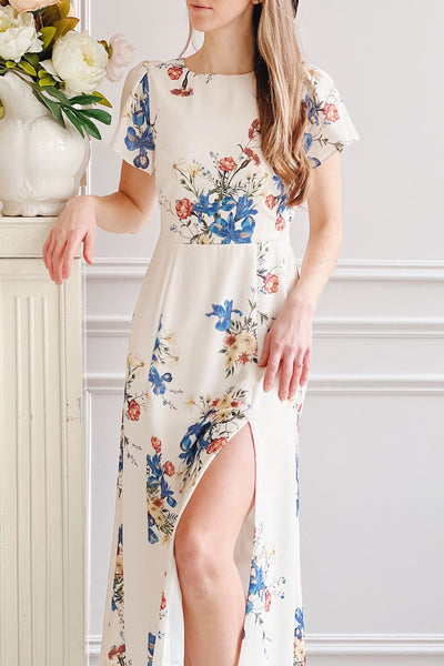 Carolina | Floral Midi Dress w/ Slit- Boutique 1861 on model
