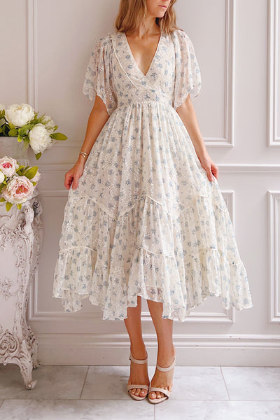 Covey | Floral Tiered Midi Dress w/ Short Sleeves