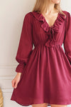 Dana Black| Ruffle V-neck short dress with bow  - boutique 1861 on model