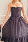Elspeth | Star Pattern Black Strapless Midi Dress- Boutique 1861 on model
