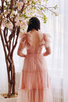 Eunby | Maxi Pink Tulle Dress w/ Open Back- boutique 1861 on model