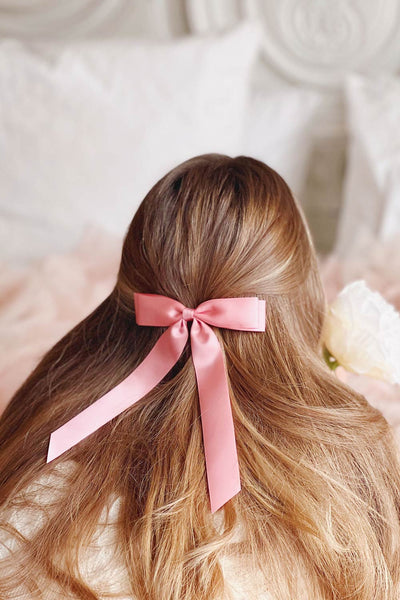 Ezelle Dusty Pink | Ribbon Bow Hair Clip-Boutique 1861 on model