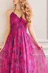Jillian | Purple Floral Midi Dress-Boutique 1861 on model