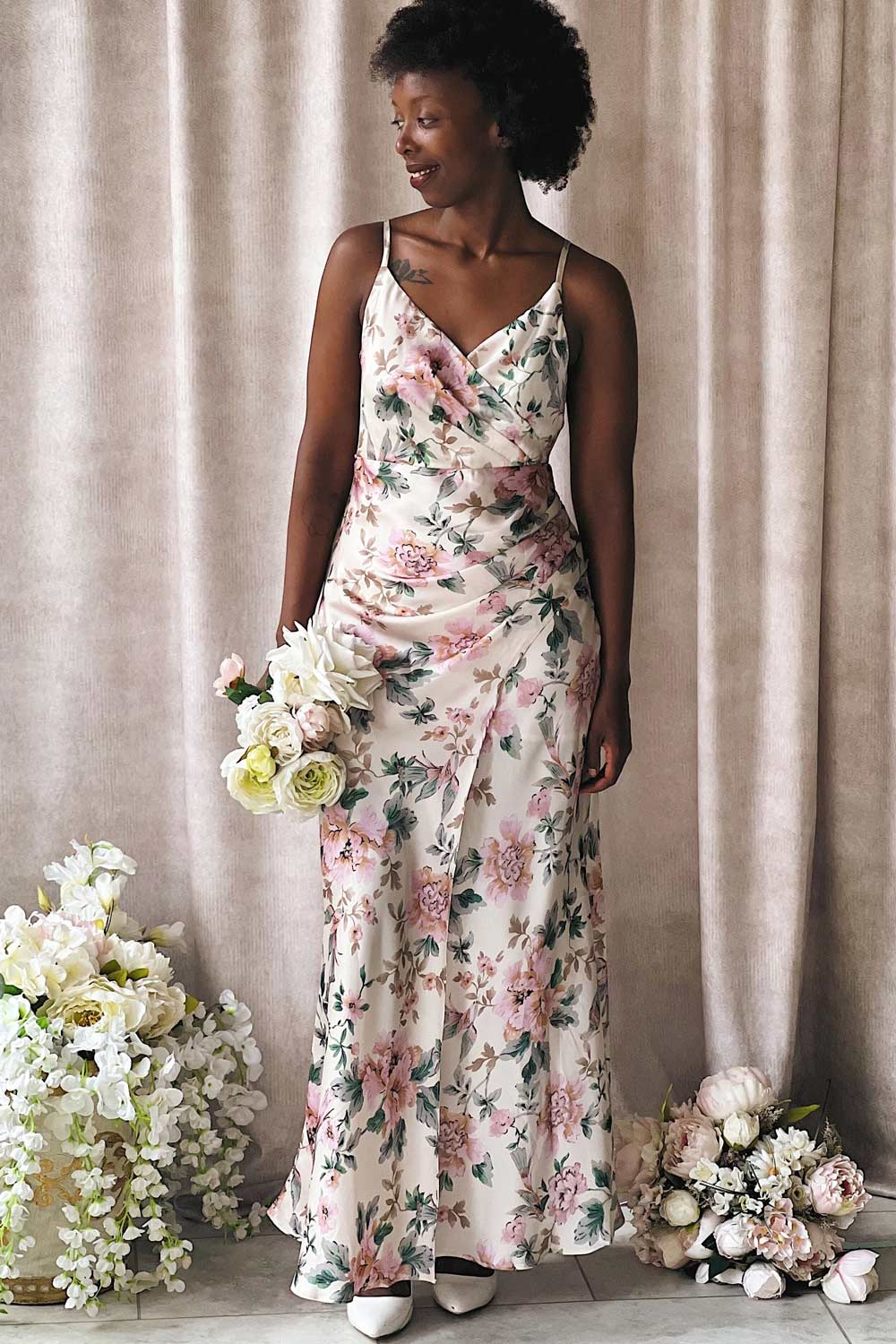 Joulanne | Floral Maxi Dress with High Slit- Boutique 1861 on model full length