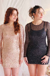 Lyrissa Rosegold | Short Mesh Sequin Dress- Boutique 1861 on model