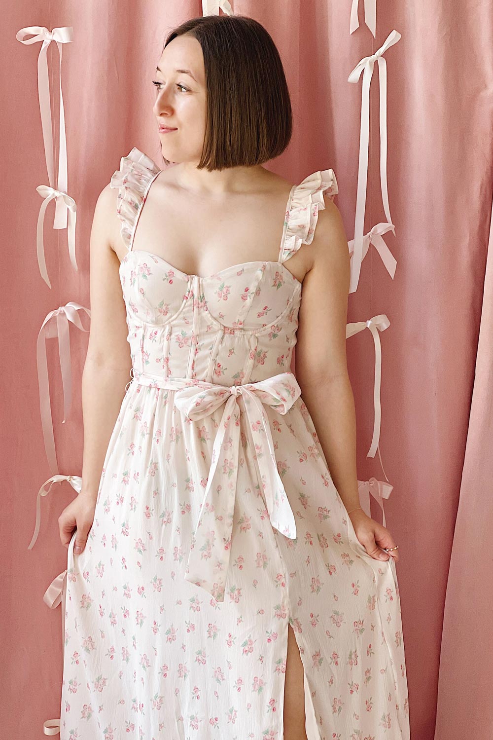 Mallory | Long Floral Dress w/ Boning- boutique 1861 on model