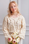 Maloune | Beige Sweater w/ Pompoms- boutique 1861 on model front