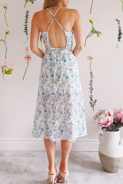 Mikka | Floral Openwork Halter Midi Dress