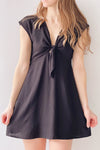 Neko Black | Short Tie-Front Linen Dress | PREORDER- Boutique 1861 on model