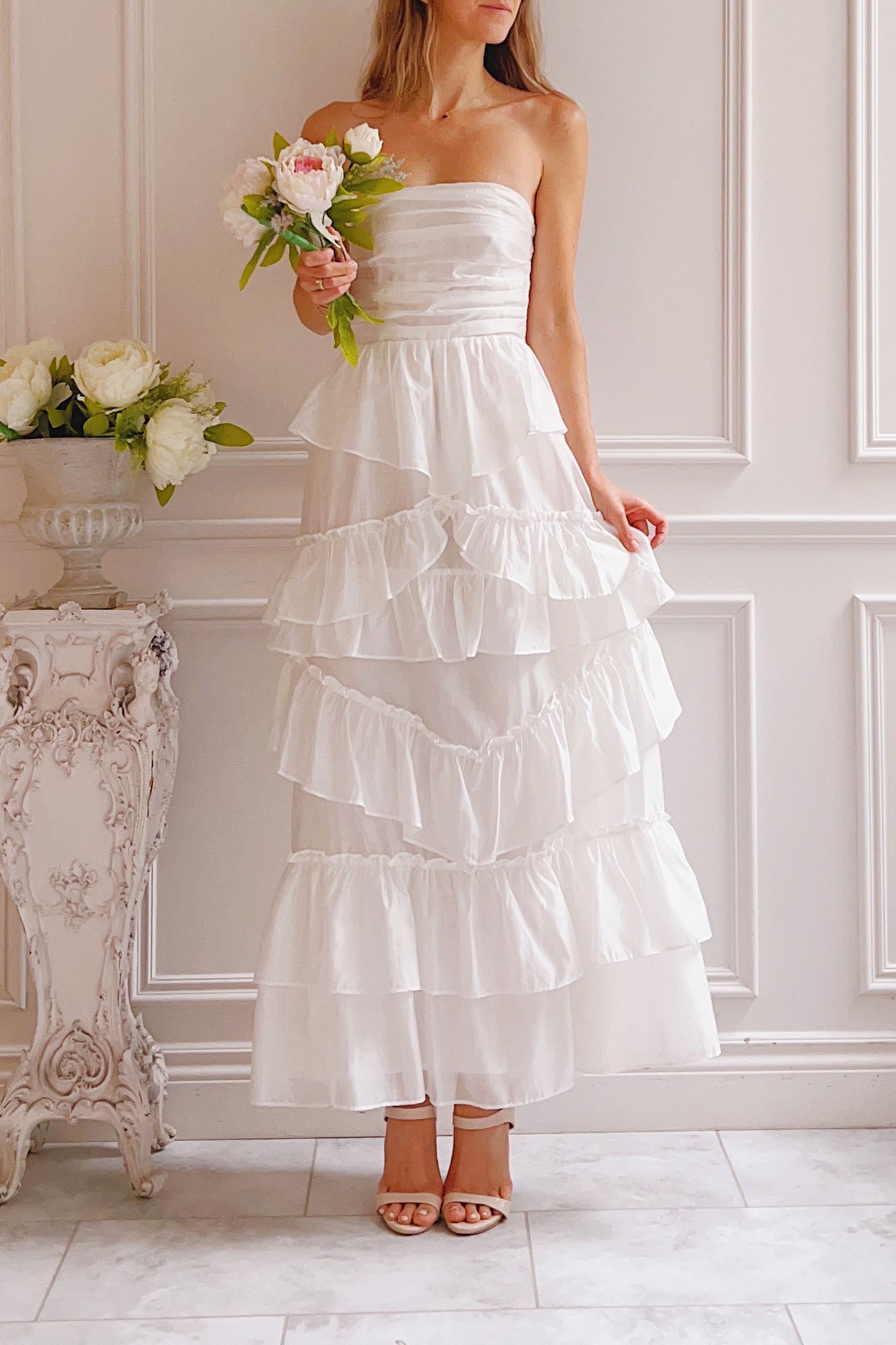 Orlaith White Layered Bustier Maxi Dress | Boudoir 1861